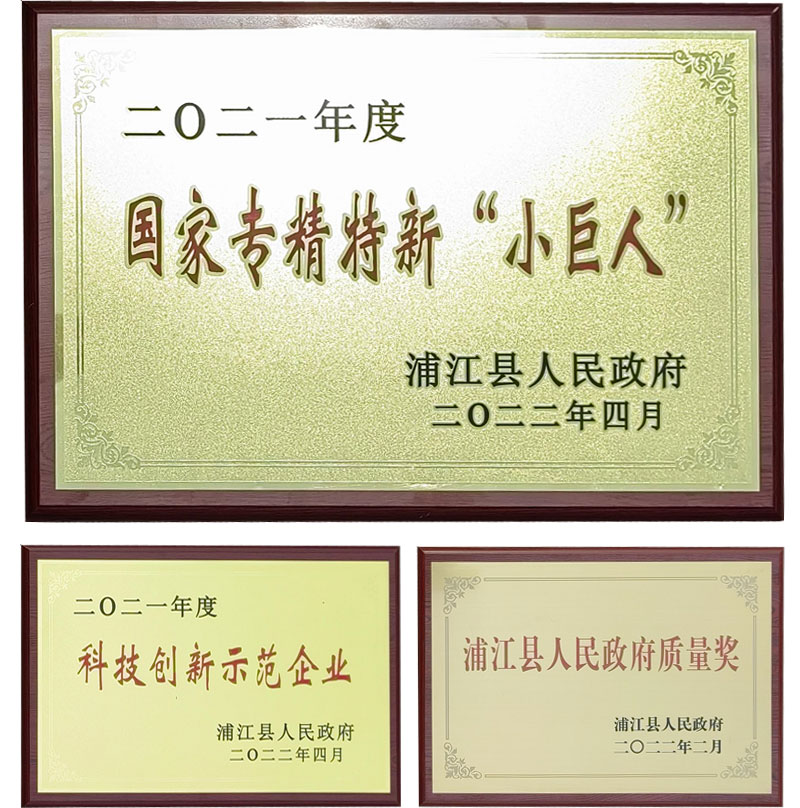 科技創(chuàng)新示范企業(yè)、浦江縣人民政府質(zhì)量獎和國家專精特新“小巨人”